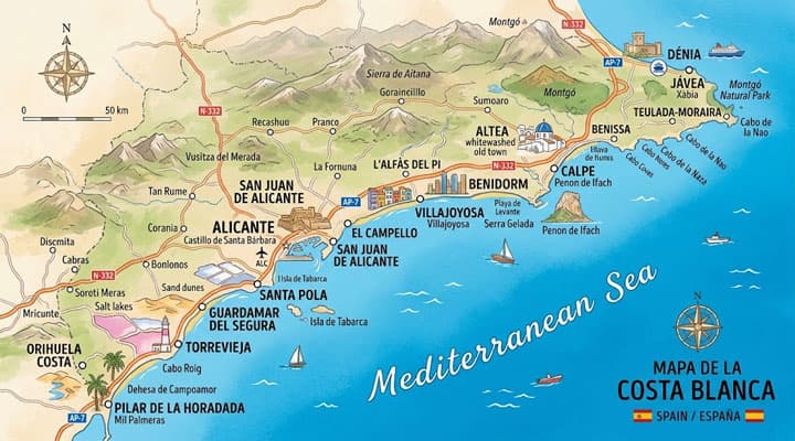 Map Showing The Costa Blanca Of Spain