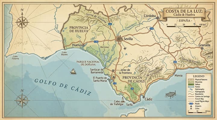 Map Of The Costa de la Luz, Southwest Spain