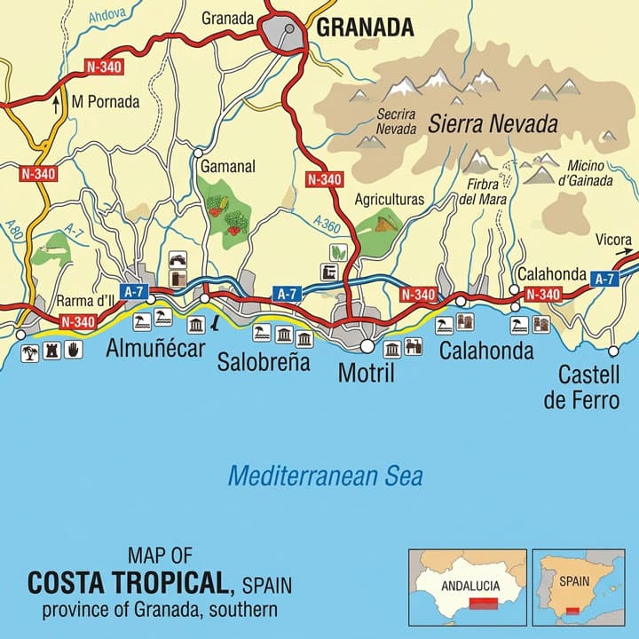 Map of the Costa Tropical, Spain