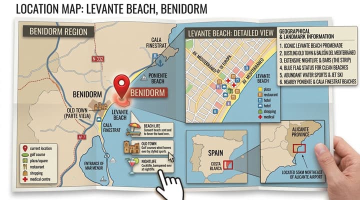 Map location of Levante Beach, Benidorm